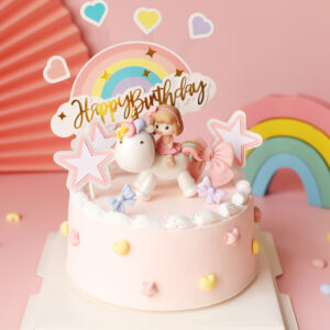 Magical Unicorn Girl Birthday Cake Topper