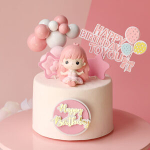 Pink And White Balloon Princess Sitting Cake Decoration Topper