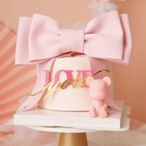 Pink Bow Bear Birthday Party Cake Topper