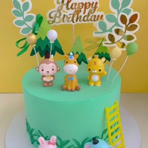 Jungle Animal Birthday Cake with Cute Safari Toppers