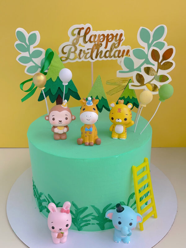 Jungle Animal Birthday Cake with Cute Safari Toppers