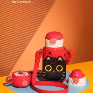 Adorable Cat-Themed Red Stainless Steel Thermal Water Bottle 530ml
