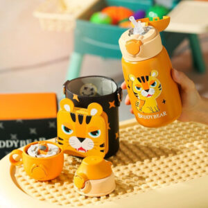 Tiger-Themed Stainless Steel Thermal Water Bottle with Carry Pouch 530ml